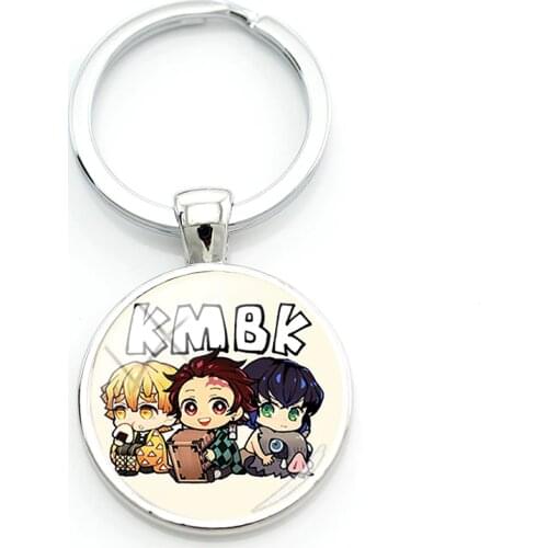 TAFREE Anime Q Version Ghost killing blade Keychains Glass Cabochon Demon Slayer Jewelry Key Holders For Backpack Car Pendant