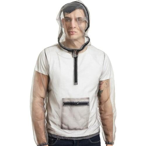 Quick Dry Men Outdoor Anti-mosquito Fishing Mesh Top clothes Hooded with Storage Bag Long Sleeve Women Jacket Coat Top Suit