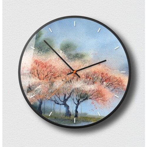 Oil Painting Decorative Metal Wall Clocks Silent Quartz Circular Metal Hanging Clock Modern Design Home Decor