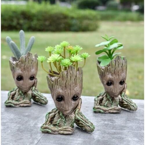 New Baby Groot Flowerpot Flower Pot Planter Figurines Tree Man Cute Model Pen Pot Accessories Garden Planter Kids Gift