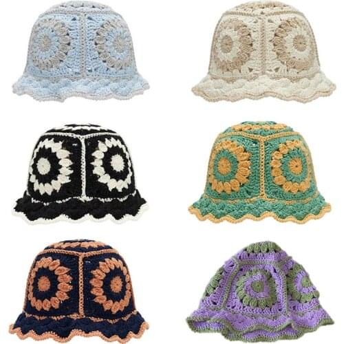 Hollowed Out Caps INS Style with Floral Design Fisherman Hats All Seasons Applicable Bucket Hats Total Handmade