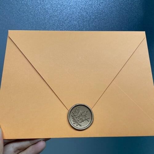 Euro Flap Orange color invitation envelope with leaf wax seal,20pcs