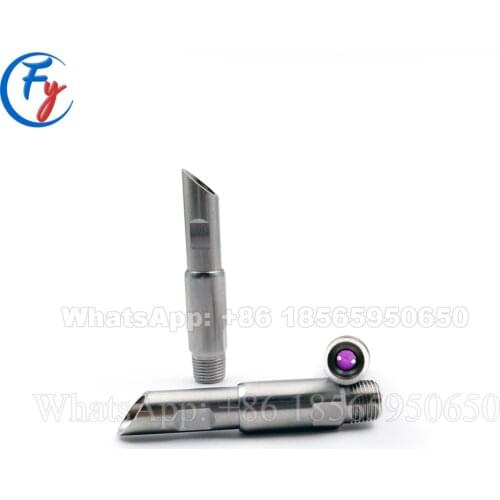 Edge trimming nozzles with double jet solid stream nozzle, rubylith core double jet edge trimming nozzle with bevelled tip