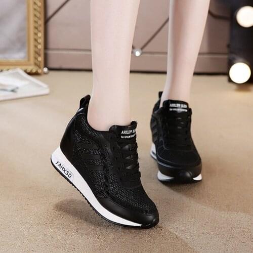 Women White Casual Shoes Woman Fashion White Shoes Sneaker Women Platform Shoes Lace-Up Women Wedge Shoes