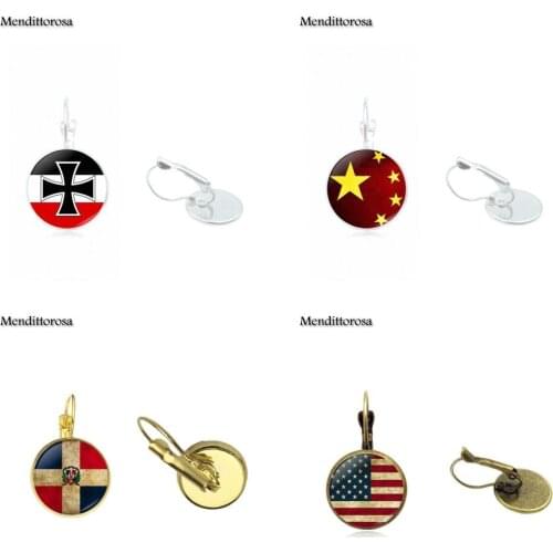 Mendittorosa Vintage Jewelry Glass Cabochon Yoga Bronze/Silver/Golden Clip Ear Hook Drop Earrings Jewelry National Flag