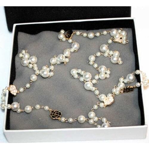 Layers Pearl Beads Camellia Flower Necklace Crystal Pave Flower Camelias Collres womans jewelry luxury