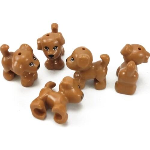 MOC Accessories Animals Figures Dog Brown 5pcs Farm Kids Building Blocks Toys For Children Education Small Size Toy City Animal