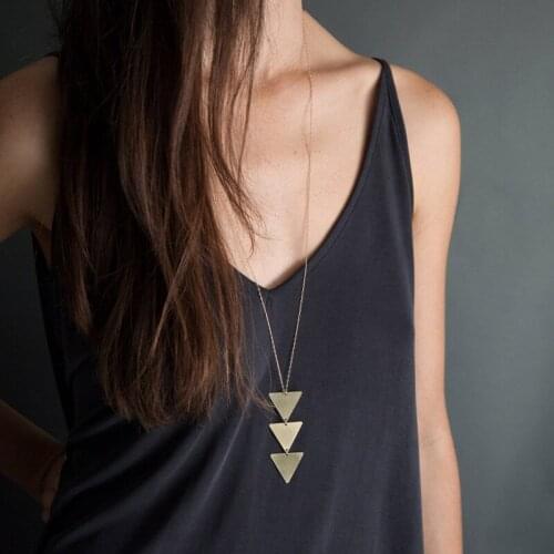 Trendy Simple Long Chains Triangle Choker Necklace Woman Girl Statement Sliver Boho Pendants Necklaces Gold Jewelry Wholesale