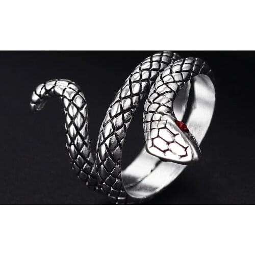 Trendy Vintage Snake Antique Silver Plated Punk Hiphop Rock Style Resizable Rings for Women Girl & Man Retro Party Jewelry