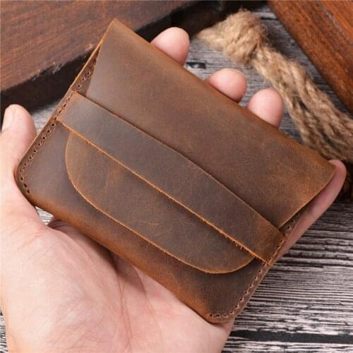 Mens Coin Purse Mini Card Holders Bag Wallets Genuine Cow Leather PULL-UP Leather Clutch Handmade Small Simple Handbags Gift
