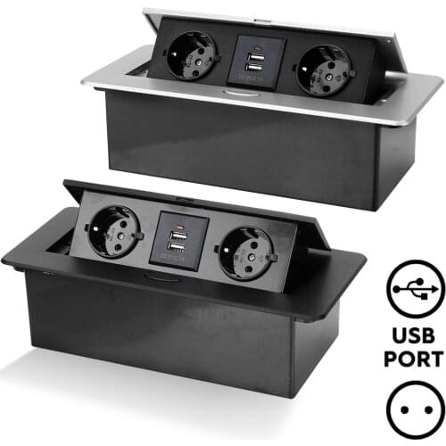 Aluminum Alloy Cover Desktop Socket Table Outlet With USB Charging 2 3 EU Socket Black Silver Slow Pop Up For Meeting Room