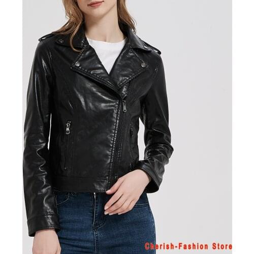New Arrival brand Winter Autumn Black Motorcycle leather jackets Beige leather jacket women leather coat slim PU jacket Leather
