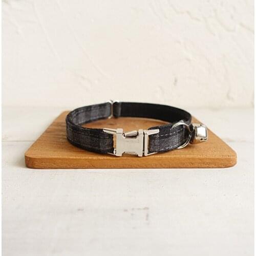 Pet Small Dog Collar THE BLACK PLAID Fashion Adjustable Cat Nameplate ID 2 Sizes Poly Satin And Nylon Cat Collar Sash Small Bell