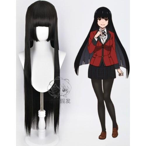 Cos Gift Kakegurui Jabami Yumeko Black Straight Color Cosplay Wig Role Play Synthetic Hair Wig 100cm