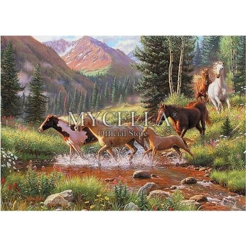 Landscape 5D DIY Diamond Painting Horse Stream Crystal Embroidery Cross Stitch Needlework Diamond Mosaic Paintings Decor Gift