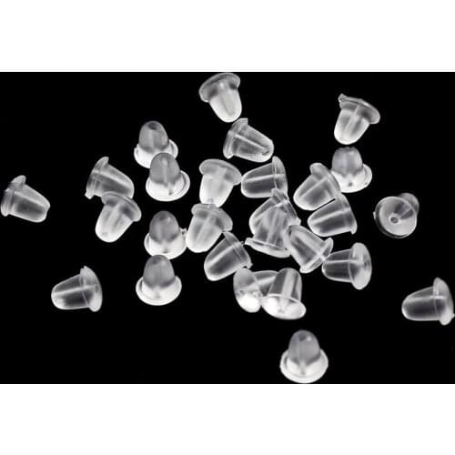 200Pcs/lot Transparent Silicone Rubber Earring Stoppers Safety Bullet Round Ear Plugging Blocked DIY Jewelry Making Accessories