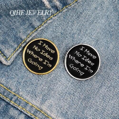 QIHE JEWELRY Where I'm Going? Enamel Pins Confusing Question Brooches Badges Fashion Round Pins Gifts for Friends Wholesale