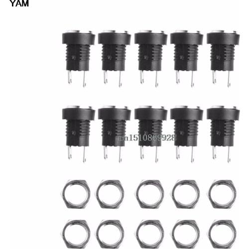 10pcs DC Power Supply Jack Socket Female Panel Mount Connector 5.5 x 2.1mm