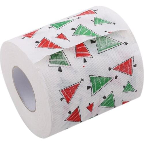 1Roll Santa Merry Christmas Supplies Chirstmas Tree Patterns Toilet Paper Home Bath Living Room Toilet Paper Tissue Xmas Decor