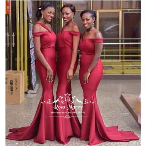 Sexy Red Mermaid African Long Bridesmaids Dresses 2020 Cheap Country Beach Nigeria Arabic Wedding Guest Gowns Maid Of Honors
