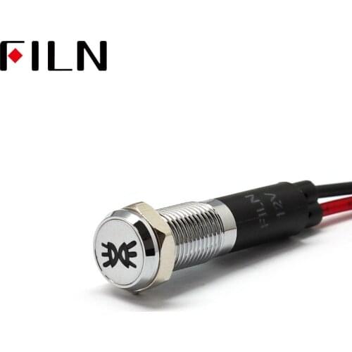 FILN 8mm Car dashboard Width light mark symbol led red yellow white blue green 12v led indicator light with 20cm cable