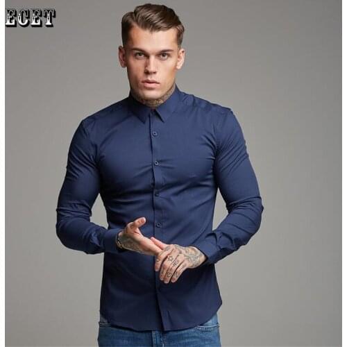 Outdoor streetwear slim high elastic quick-drying non-iron mens long-sleeved shirt long-sleeved business casual fashion top