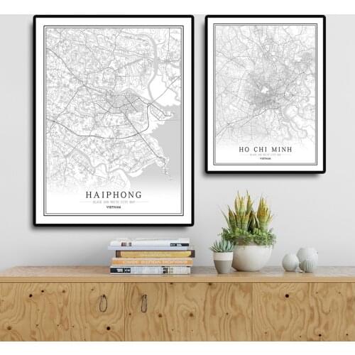 Vietnam Black and White City Map Poster Nordic Living Room Ha Noi Wall Art Home Decor Canvas Painting Creative gift