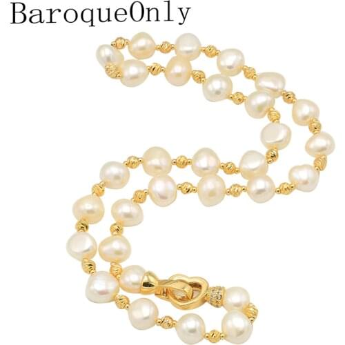 BaroqueOnly vintage AAAA Zircon heart buckle loose beads Strand Natural Freshwater Pearl choker Necklace sweater chain NI