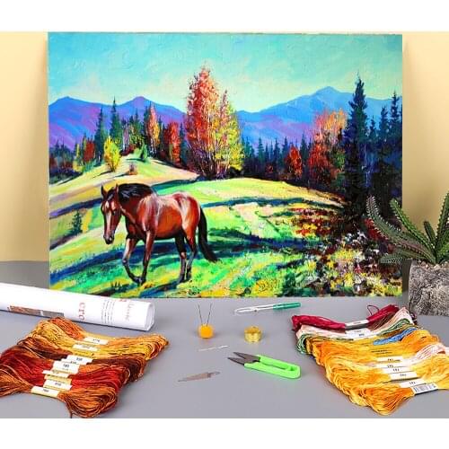 Landscape Printed Water-Soluble Canvas 11CT Cross Stitch Patterns Embroidery DMC Threads Painting Handmade Different
