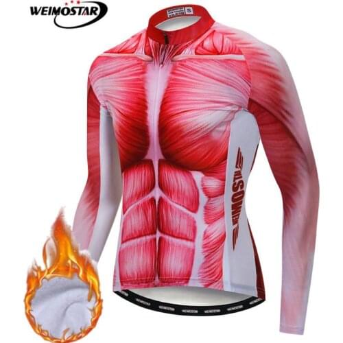 Weimostar Winter Cycling Jersey Muscle Long Sleeve Thermal Fleece Cycling Clothing Warm Long Sleeve Bike Jersey Bicycle Clothes