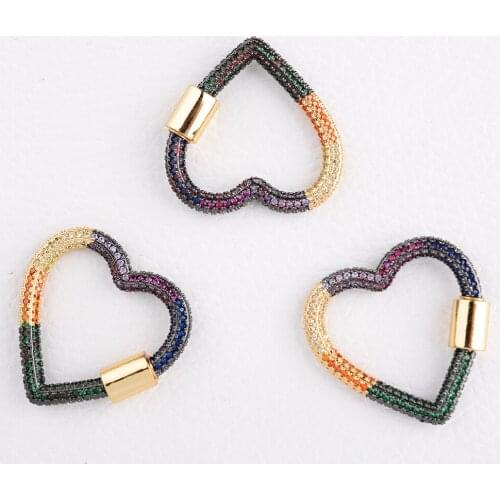 3pcs Heart shape CZ Micro Pave Clasp ForNecklace Jewelry Findings