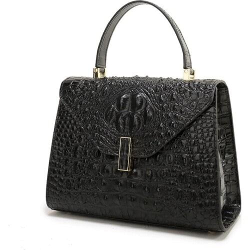 Crocodile Texture Genuine Leather Women Solid Handbag Square Totes
