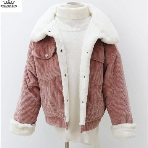 2019 Winter Rabbit Fleece Corduroy Jacket Female Thicken Students lambswool Coats Short Loose Plus size Women Jackets Outerwear