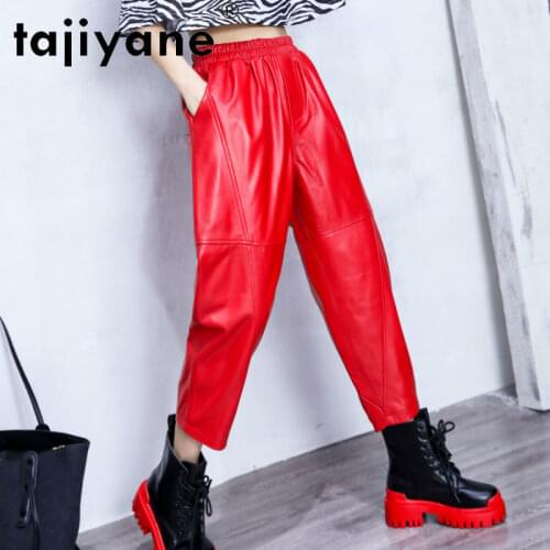 Tajiyane Womens Pants Genuine Leather Pants for Women Real Sheepskin High Waist Trousers Woman Cloth Oversize Ropa Mujer TN2391