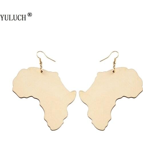 YULUCH Natural Wooden Earring Montherland Map For Women Girls Carved Africa Wood Earrings DIY Personality Earrings Trendy