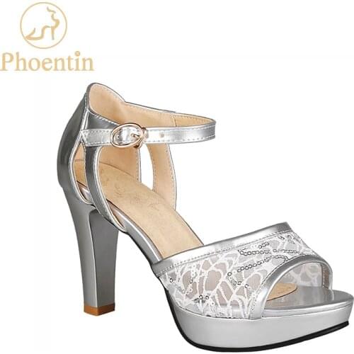 Phoentin 2020 summer mesh women high sandals silver platform sandals strap patchwork PU leather woman peep toe shoes sexy FT620