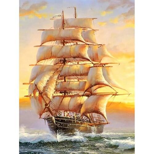 Golden Sailboat on the Sea Diamond Painting Scenic Round Full Drill Nouveaute DIY Mosaic Embroidery 5D Cross Stitch Home Decor