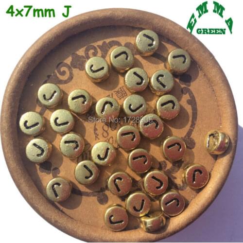 Gold Beads Single Alphabet Letter A B C D E F G H I J K L M N O P Q R Acrylic Flat Round Gold Spacer Beads Antique 4*7mm 50pcs