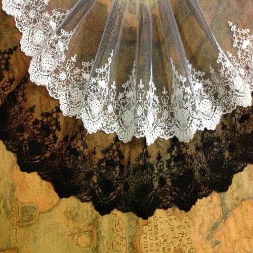 18cm width Stylish cotton embroidered Ganza lace trim garment lace for diy, Black or white lace for sewing -QX