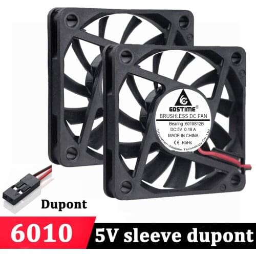 2pcs Gdstime 60mm 6010 5V DC Cooling Heatsink Fan 60x60x10mm Dupont 2PIN PC Laptop Computer Cooler Fan