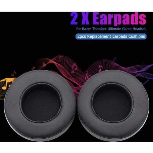 2pcs Replacement Earmuff Earpad Memory Foam Sponge Artificial Protein Leather for Razer Thresher Ultimate 105x105x30mm