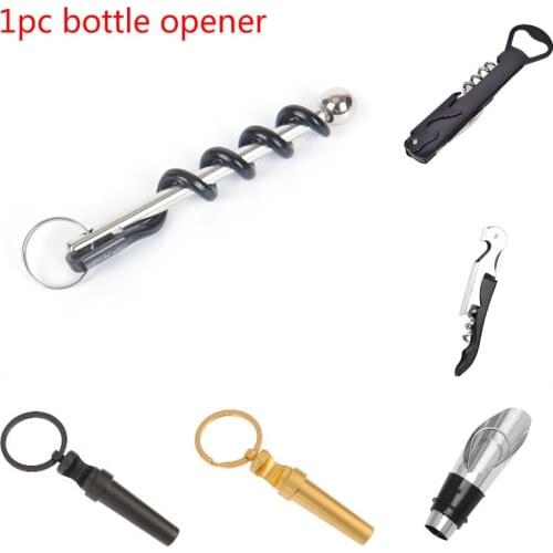 Zinc Alloy 3 In 1 Bottle Opener Keychain Outdoor Portable Mini Wine Beer Can Opener Wood Corkscrew Kitchen Multifunctional Tools