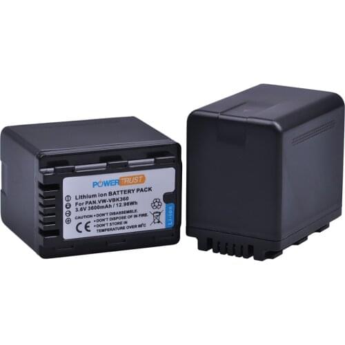 2Pcs 3600mAh VW-VBK360 VW VBK360 VBK360 Camera Battery for Panasonic HDC-HS80 SD40 SD60 SD80 SDX1 SDR-H100 HS60 HS80 H85 H95