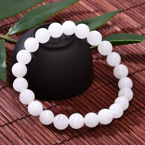 White Crystal Healing 8mm Beads Palm Stone Bracelet 8mm Adjusted Bracelet Women Chakra Healing Balance Reiki Yoga