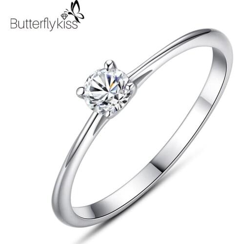 BK New Trendy 4mm Zircon Rings For Women Girl Real 925 Sterling Silver Round Engagement Wedding Female Gifts Fine Jewelry