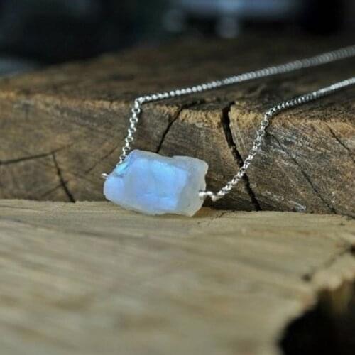 Rainbow Moonstone Necklace, Sterling Silver 925, Raw Crystal Necklace, Moonstone Jewelry