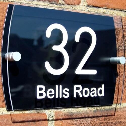 DIY House Number House Door Gate Number Plaque Wall Sign Name Plate Glass Acrylic Black Aluminium