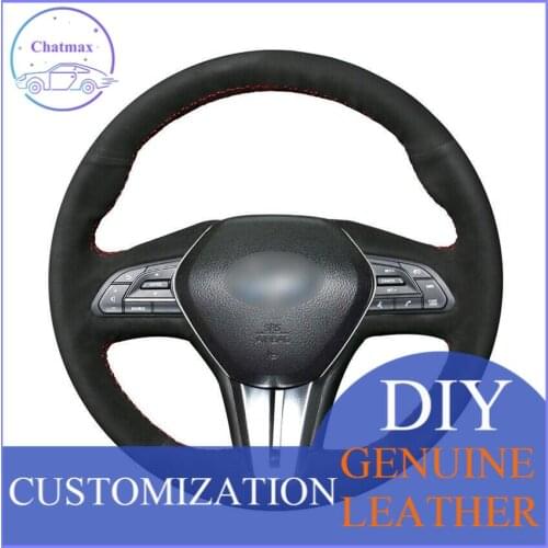 For Infiniti Q50 2018-2019 Q60 Custom Made DIY Anti Slip DIY Black Suede Leather Car Steering Wheel Cover anti-slip all season