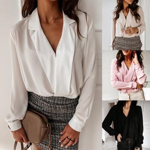 Elegant Women Blouses Solid Color Long Sleeve Blouses Shirts Women Front Cross Wrapped V Neck Ladies Top Blusa Feminina Tops
