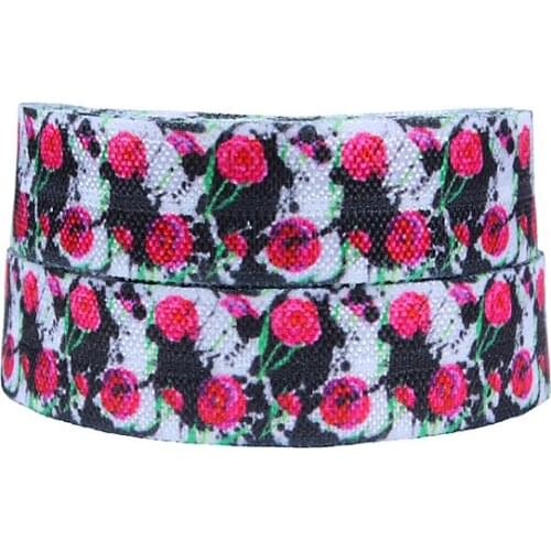 FLRA Elastic(100yards/lot) FLORA ribbons Wholesale black rose flower fold over elastic for foe hair ties